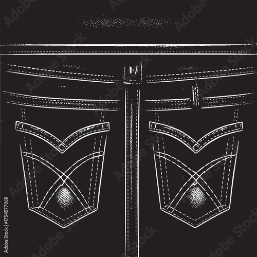 Vector art of closeup of blue denim jeans back pockets