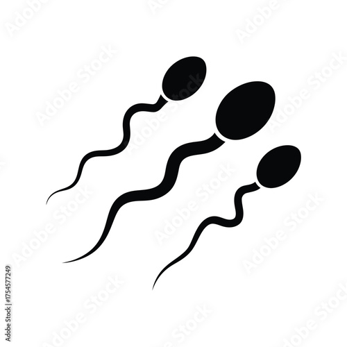Three stylized black sperm swimming on a white background