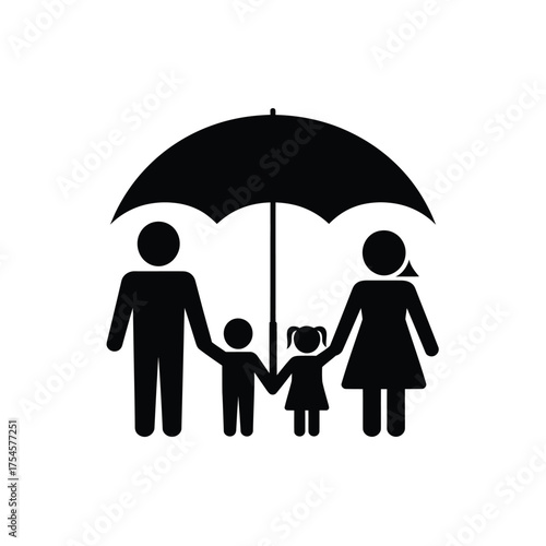 Family protected under umbrella symbolizing security and insurance
