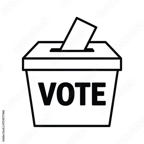 Simple line art illustration of a ballot box with the word vote