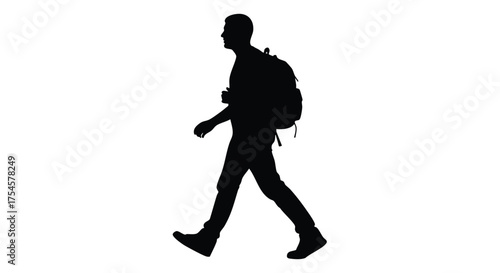 Silhouette of a person walking with a backpack, perfect for outdoor travel and adventure concepts