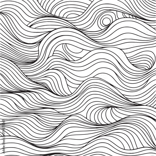 Vector art of abstract wavy lines pattern in black and beige