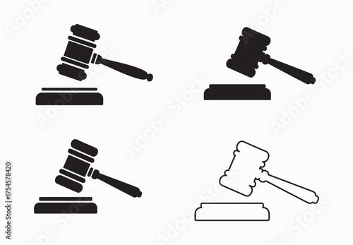 Judge gavel vector set symbol of justice and law court