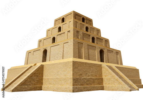 Bild auf Leinwand Isolated Ziggurat construction, Sumerian or Babylonian pyramid, religious edific