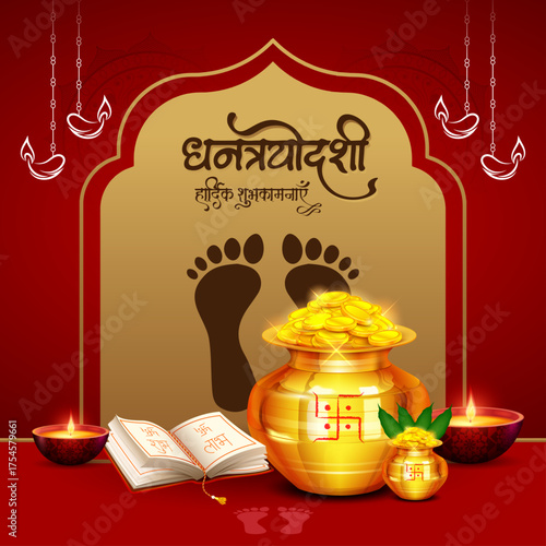 Dhanteras Festival Greeting Card Design. Happy Dhanteras Vector illustration. akshaya trtiya festival template.