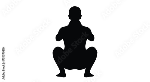 Person in Squatting Position with Hands on Neck Silhouette for Health and Fitness