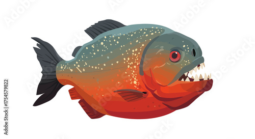 Cartoon Piranha with Sharp Teeth and Red Belly.