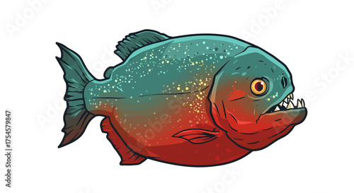 Cartoon Piranha with Sharp Teeth and Teal Scales.