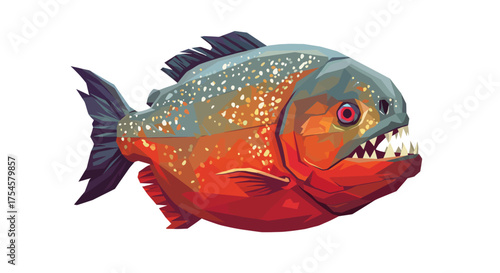 Geometric Piranha with Sharp Teeth and Red Belly Illustration.