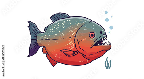 Cartoon Piranha with Sharp Teeth and Red Belly.