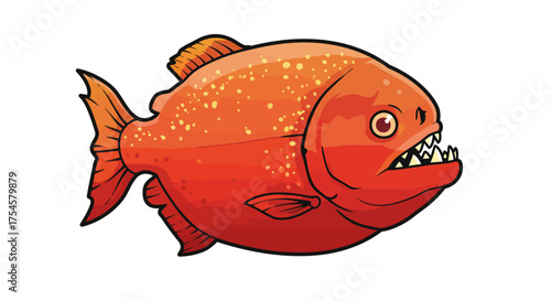 Cartoon Piranha with Sharp Teeth and Orange Scales.
