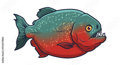 Cartoon Piranha with Sharp Teeth and Red Belly Illustration.