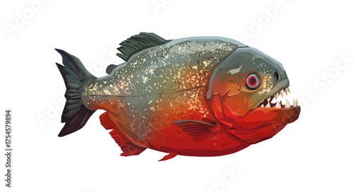Illustration of a Red-Bellied Piranha with Sharp Teeth.