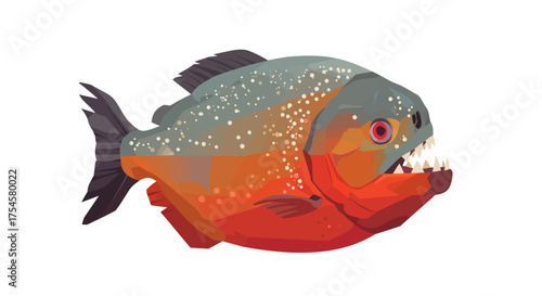 Stylized Piranha with Sharp Teeth and Red Belly Illustration.