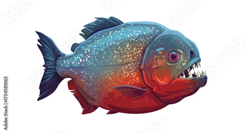 Cartoon Piranha with Sharp Teeth and Colorful Scales.