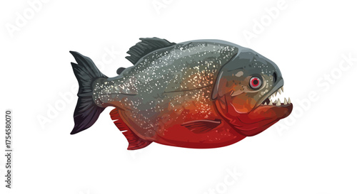 Cartoon Piranha with Sharp Teeth and Red Accents.