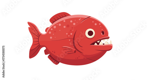 Cartoon Red Piranha with Sharp Teeth and Spotted Body.
