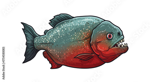 Cartoon Piranha with Sharp Teeth and Red Accents.