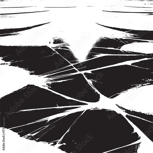 Vector art of cracked ice with snow patches reflecting sunlight