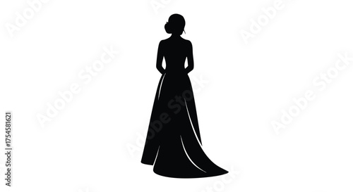 Elegant Silhouette of a Woman in a Flowing Evening Gown