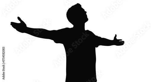 Silhouette of a person with arms outstretched, symbolizing freedom and joy, isolated on white