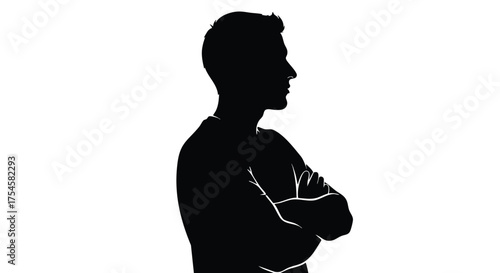 Silhouette of a man with crossed arms, profile view, isolated on white background