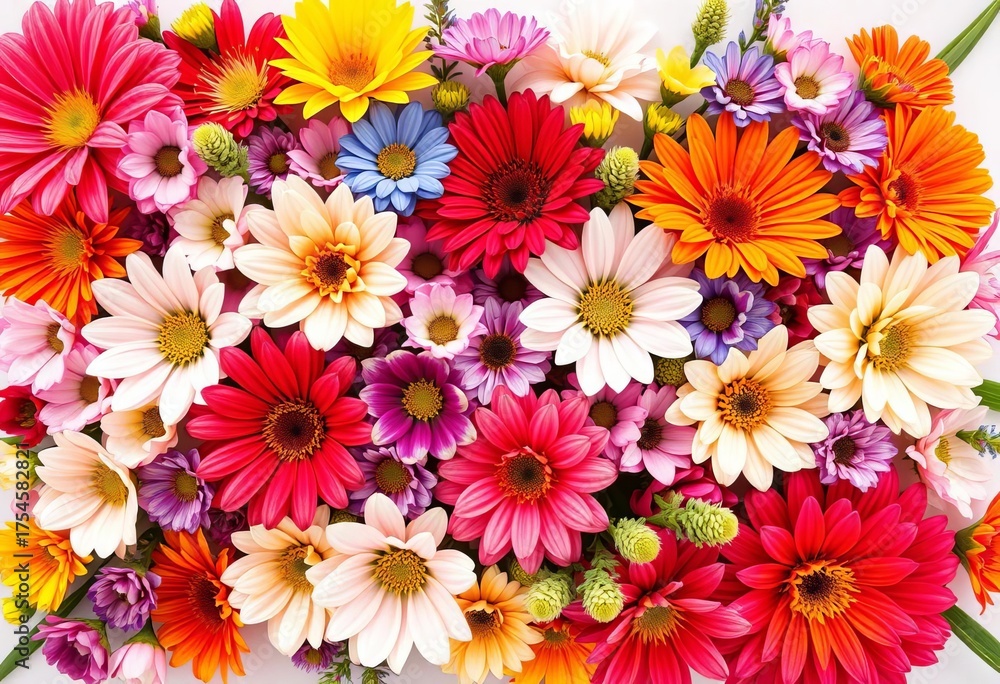 Fototapeta premium Vibrant bouquet of birth month flowers arranged as a directional arrow, digital, illustration