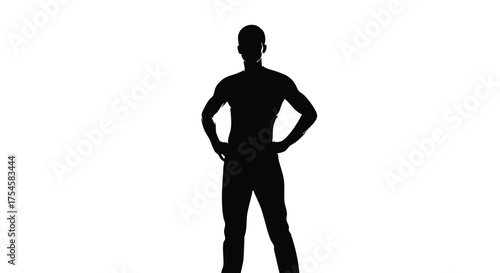 Silhouette of a muscular man standing with hands on hips, showcasing physique and posture