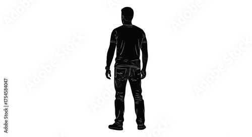 Silhouette of a Person Standing and Facing Away, Back View of a Man in Casual Clothes