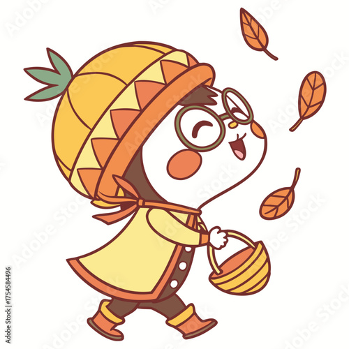 Grateful Harvest themed SVG: Bashful Shima Enaga with wearing glasses in a Thanksgiving environment