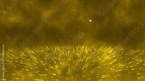 Rotating Golden Particles Emitting Light Around Y Axis
