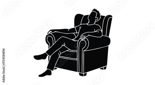 Black and White Vector Graphic of Relaxed Person Resting in an Armchair, Embracing Leisure and Solitude