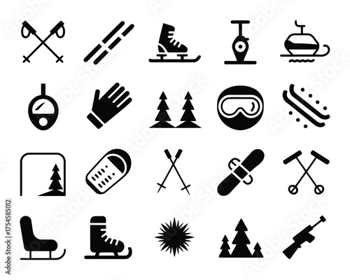 Vector illustration of winter sports and activities equipment icons