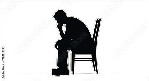 Silhouette of a pensive man sitting on a chair, deep in thought