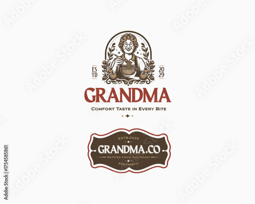 vintage grandma chef kitchen restaurant logo template