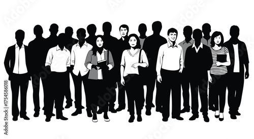 Diverse group of people standing together in a crowd, representing community and unity