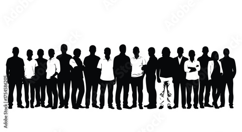 Diverse Group Silhouette Unity in Black and White Illustration of Many People