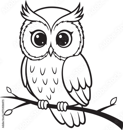 Owl Silhouette Sitting on Tree Branch Vector