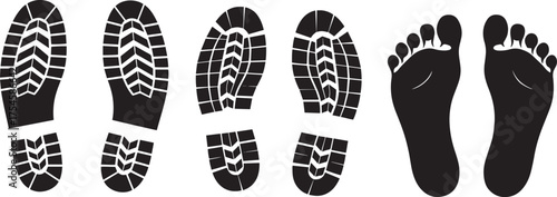 Footprint Silhouette Vector Illustration Featuring Shoe Print, Hiking Trail, and Minimal Design Element
