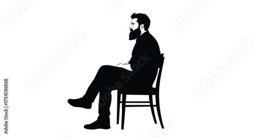 Silhouette of a man with a beard sitting in a chair, viewed from the side