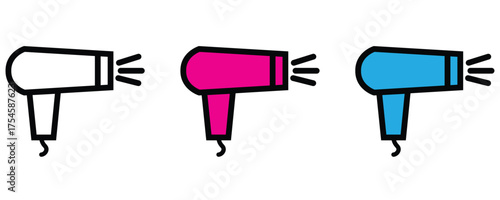 Hairdryer icon vector set, outline style hairdryer icon, colorful hairdryer icon set isolated on white background.