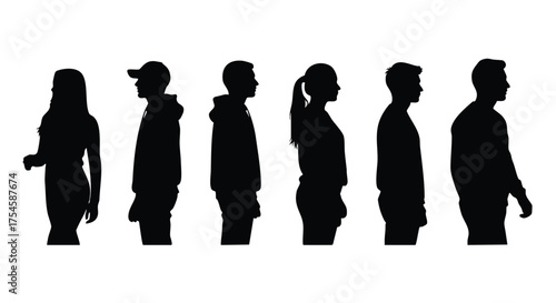 Silhouettes of People in Profile Standing Side by Side Diversity in Style and Form