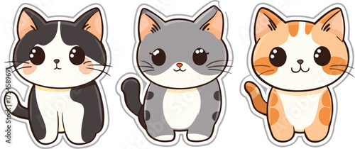 A fun vector illustration featuring a set of cute cartoon animals including a funny cat and dog character sitting happily