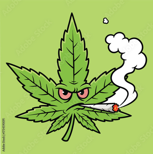 Marijuana cannabis weed pot ganja leaf joint smoke angry cartoon character drug medical legal thc cbd sativa