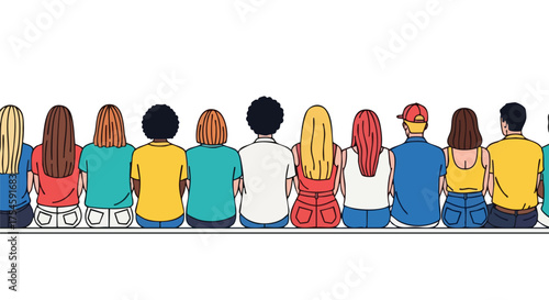 Diverse group of friends sitting together in a row, symbolizing unity and community