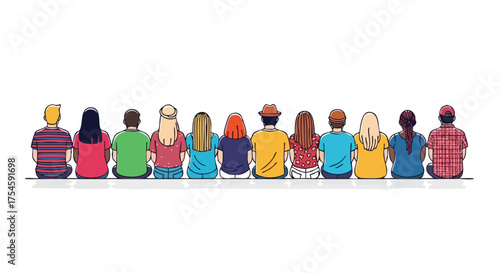 Diverse group of people sitting together, seen from behind, symbolizing community and unity