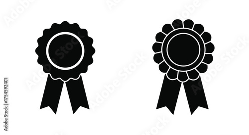 Two black and white award ribbons displayed side by side