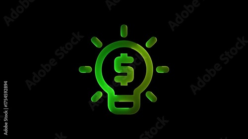 Glowing light bulb icon with a dollar sign saber animation on black background.