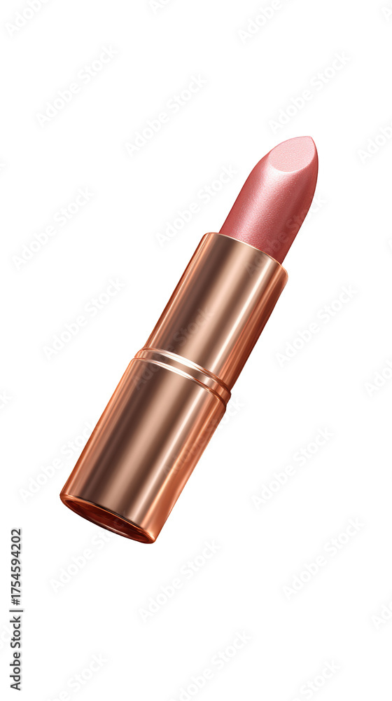 Obraz premium Realistic lipstick in sleek, minimal design with metallic rose gold casing. soft pink shade exudes elegance and luxury, perfect for enhancing beauty