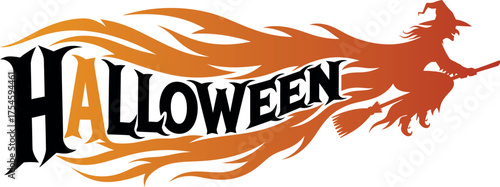 Vector art of halloween witch flying on broomstick